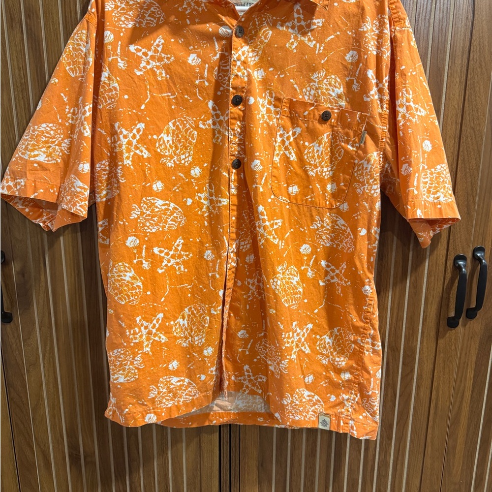 Ruff Hewn Orange and White Casual Hawaiian Button Down Shirt